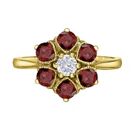 10K Yellow Gold Garnet & Canadian Diamond Cluster Ring