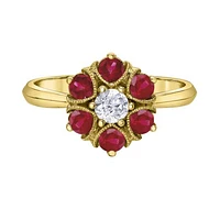 10K Yellow Gold Ruby & Canadian Diamond Cluster Ring