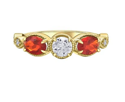 10K Yellow Gold Orange Sapphire & Canadian Diamond Ring