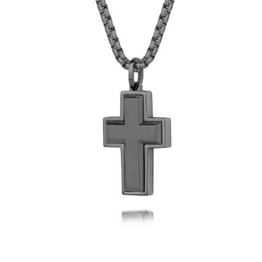 Stainless Steel Gunmetal 22" Cross Necklace