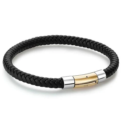 Stainless Steel Push Clasp Leather Bracelet