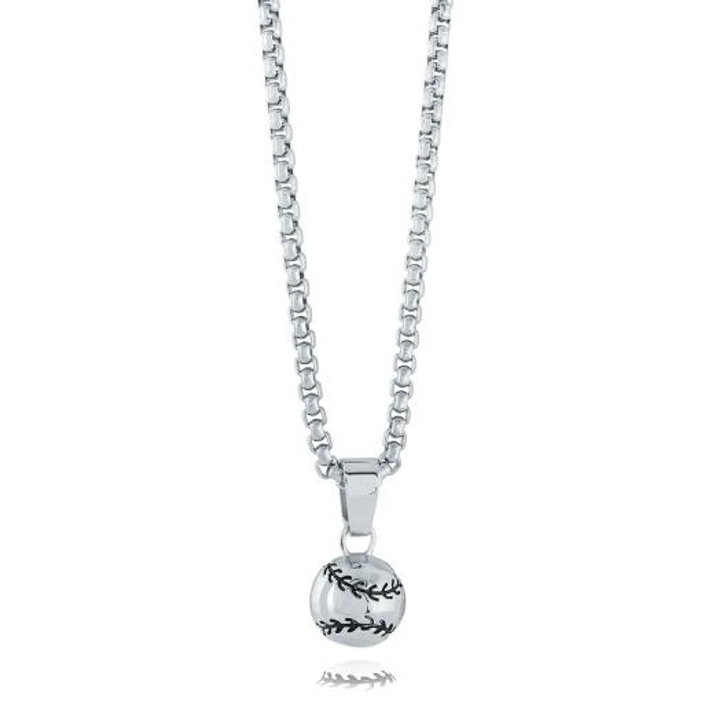 Stainless Steel Baseball 22" Pendant Necklace