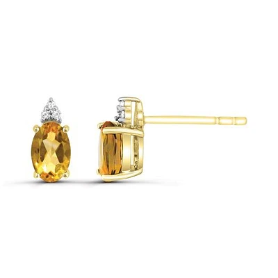 10K Yellow Gold Citrine & Diamond Earrings