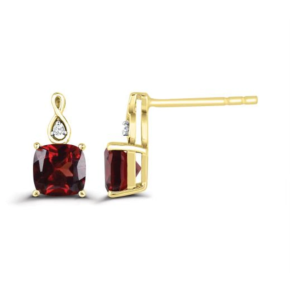 10K Yellow Gold Garnet & Diamond Infinity Earrings