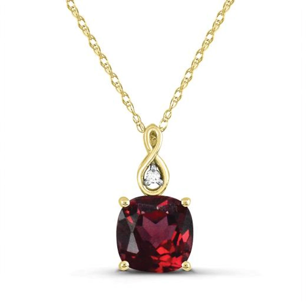 10K Yellow Gold Garnet & Diamond Infinity Pendant