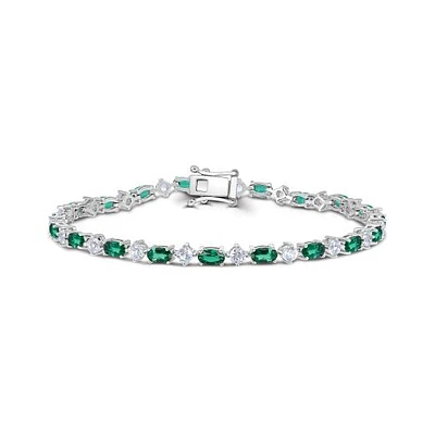 Sterling Silver Created Emerald & Created White Sapphire 7.25" Bracelet