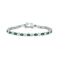 Sterling Silver Created Emerald & Created White Sapphire 7.25" Bracelet