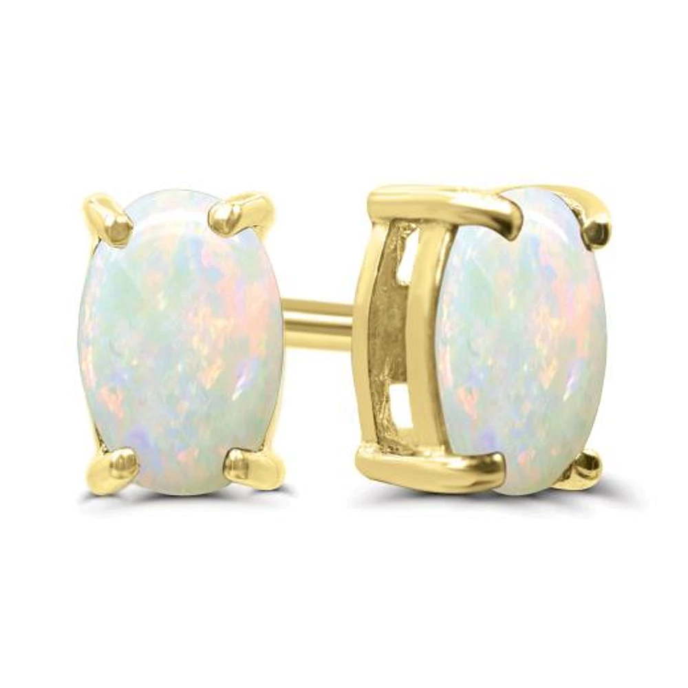 10K Yellow Gold Opal Stud Earrings