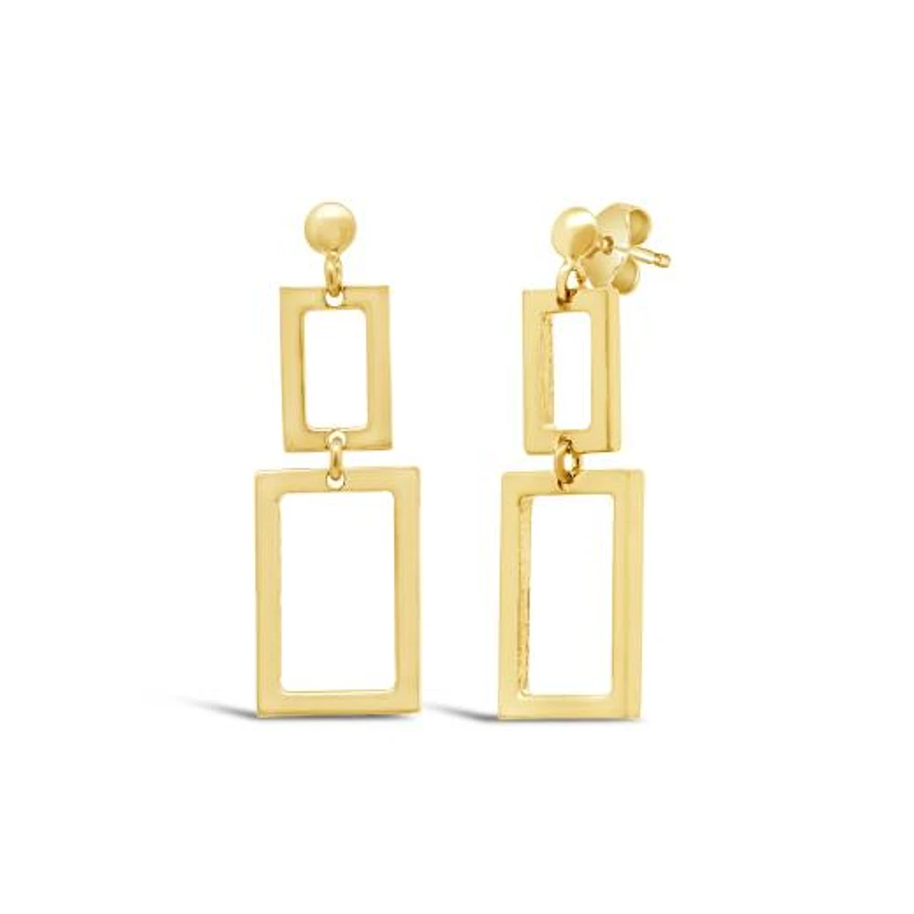 10K Yellow Gold Square Drop Earrings