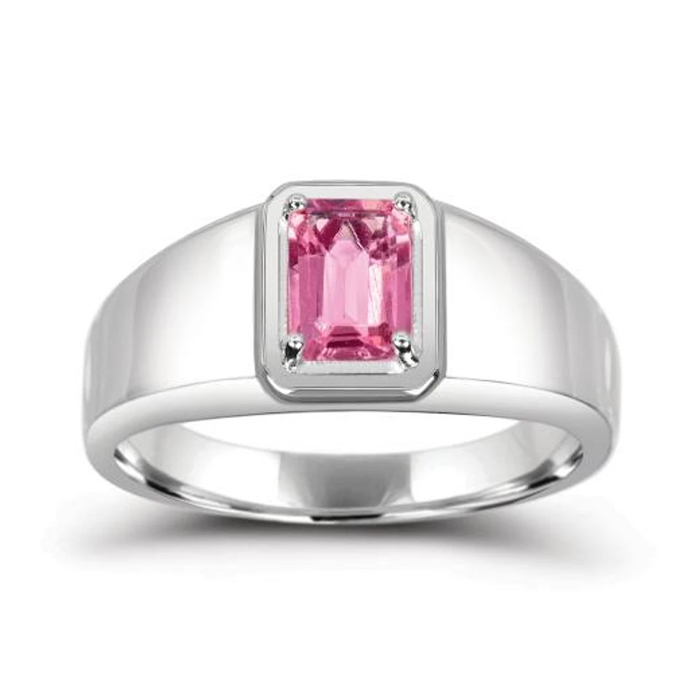 Sterling Silver Pink Tourmaline Men's Ring