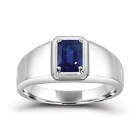 Sterling Silver Blue Sapphire Men's Ring