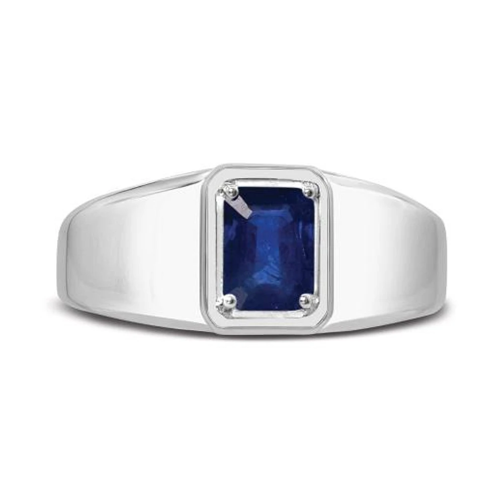 Sterling Silver Blue Sapphire Men's Ring