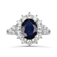 Sterling Silver Blue Sapphire & White Zircon Halo Ring