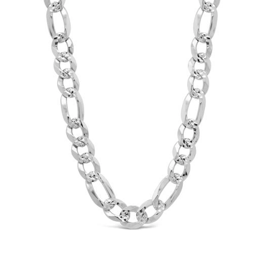 Sterling Silver Pave Figaro 22" Chain