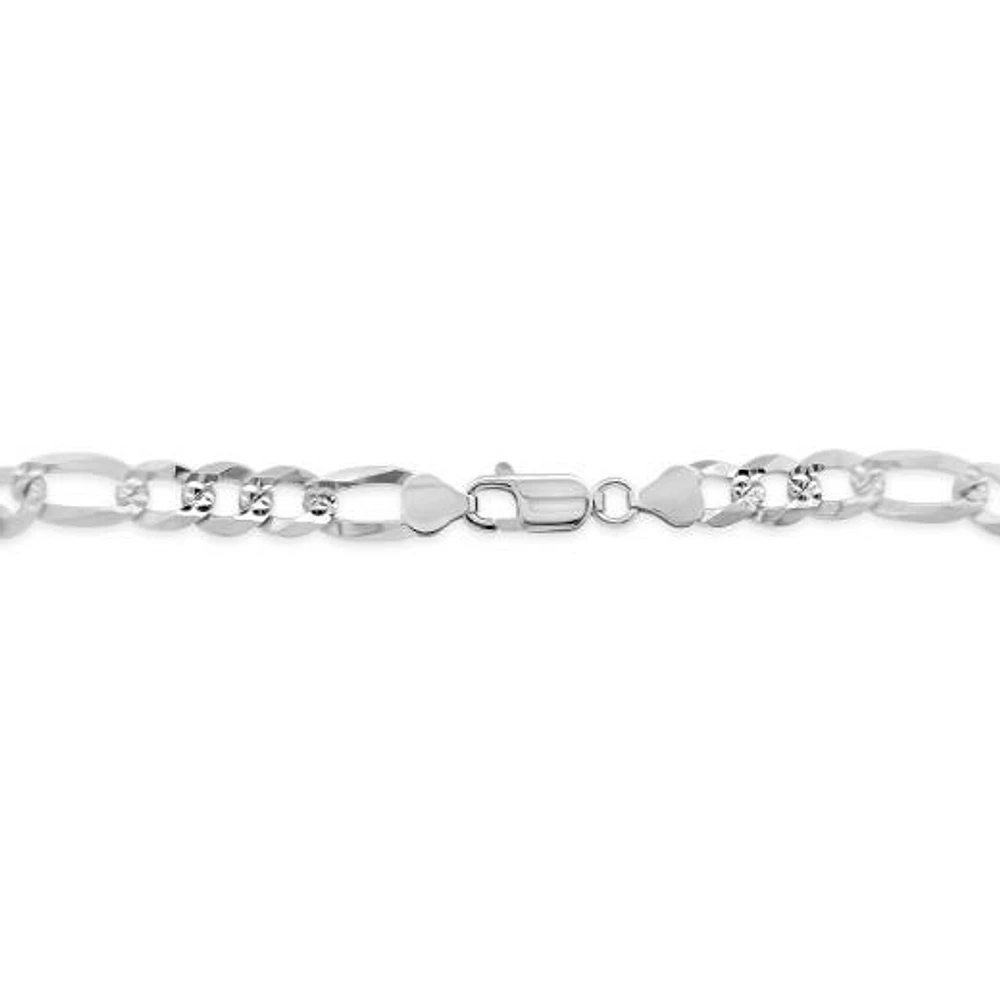 Sterling Silver Pave Figaro 22" Chain