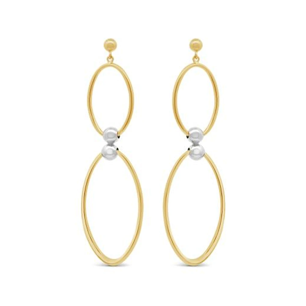 10K Two Tone Gold Oval Drop Earrings