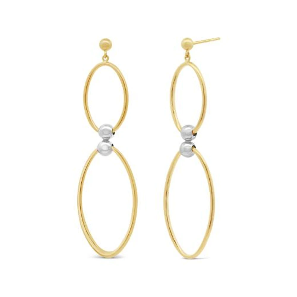 10K Two Tone Gold Oval Drop Earrings