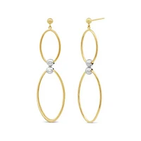 10K Two Tone Gold Oval Drop Earrings