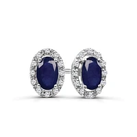 10K White Gold Sapphire & Diamond Halo Earrings