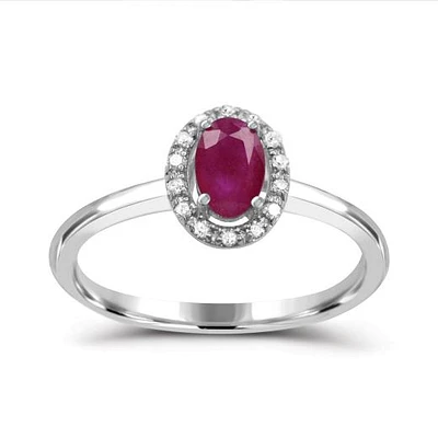 10K White Gold Ruby & Diamond Halo Ring