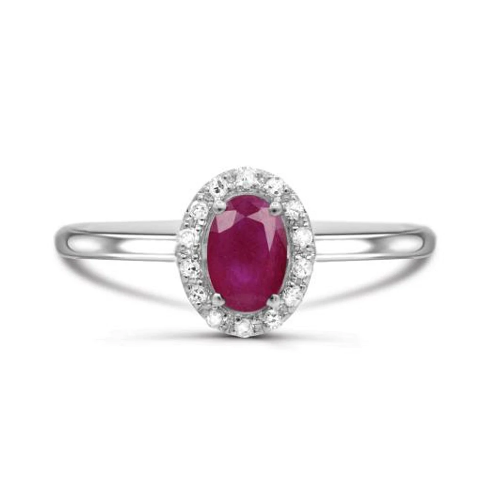 10K White Gold Ruby & Diamond Halo Ring