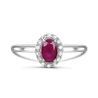 10K White Gold Ruby & Diamond Halo Ring