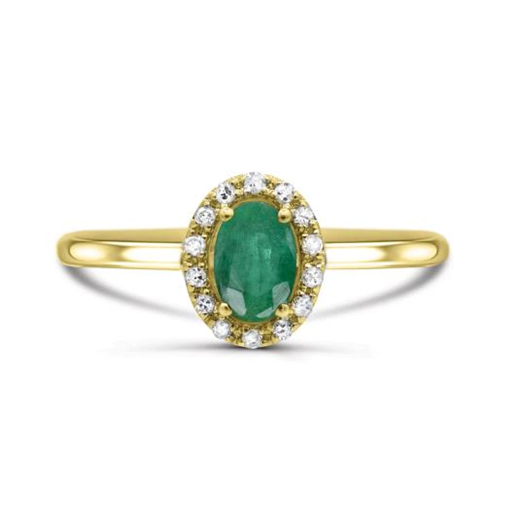 10K Yellow Gold Emerald & Diamond Halo Ring