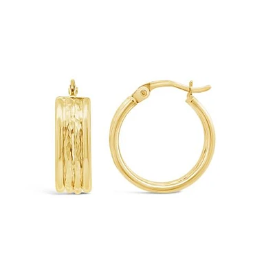 10K Yellow Gold Hammered Diamond Cut Hoop Earrings