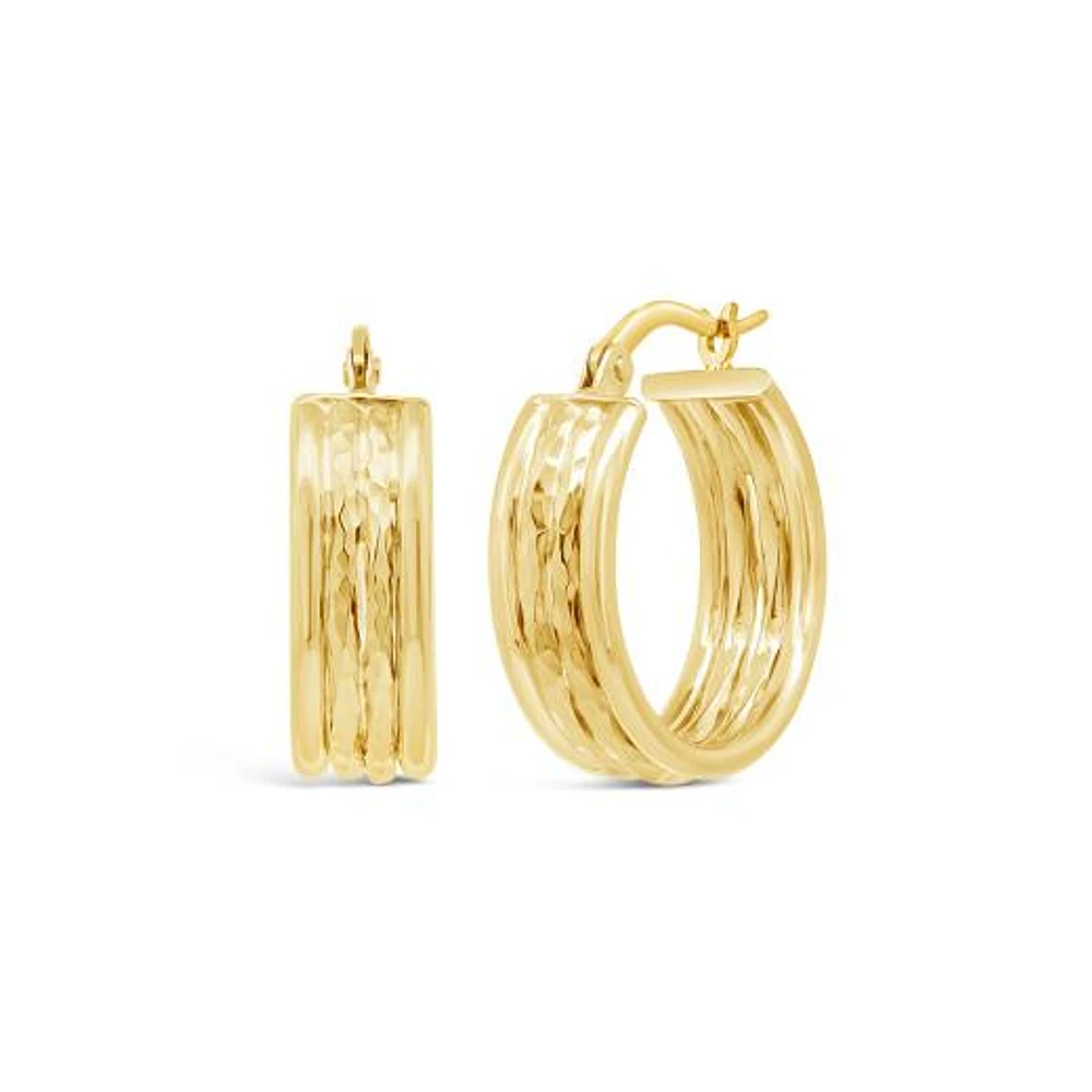 10K Gold Hammered Diamond Cut Hoop Earrings