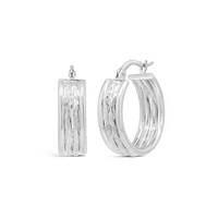 10K White Gold Hammered Diamond Cut Hoop Earrings