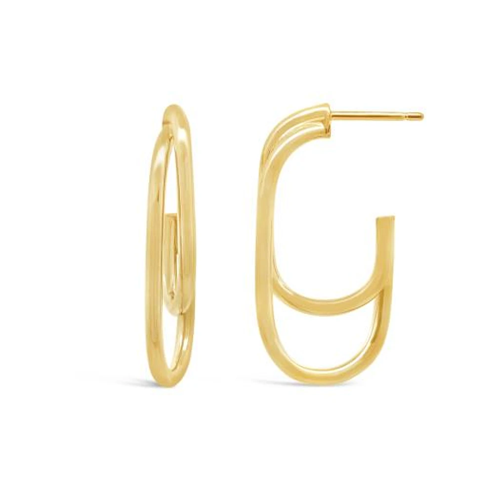 10K Yellow Gold Oval Half Hoop Earrings