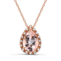 10K Rose Gold Morganite & Diamond Halo 18" Pendant