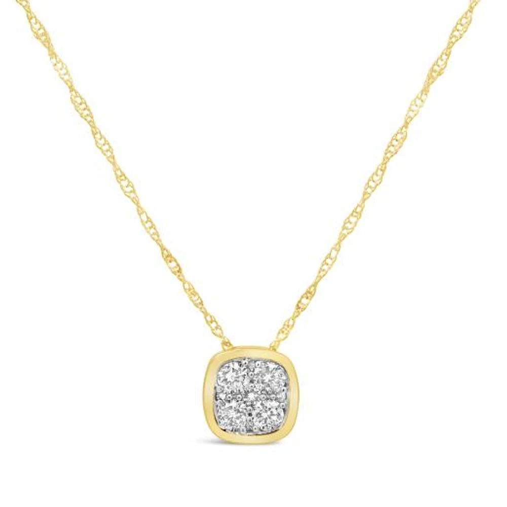 Bouquet 0.20CTW Diamond Cushion Shaped Pendant in 10K Yellow Gold