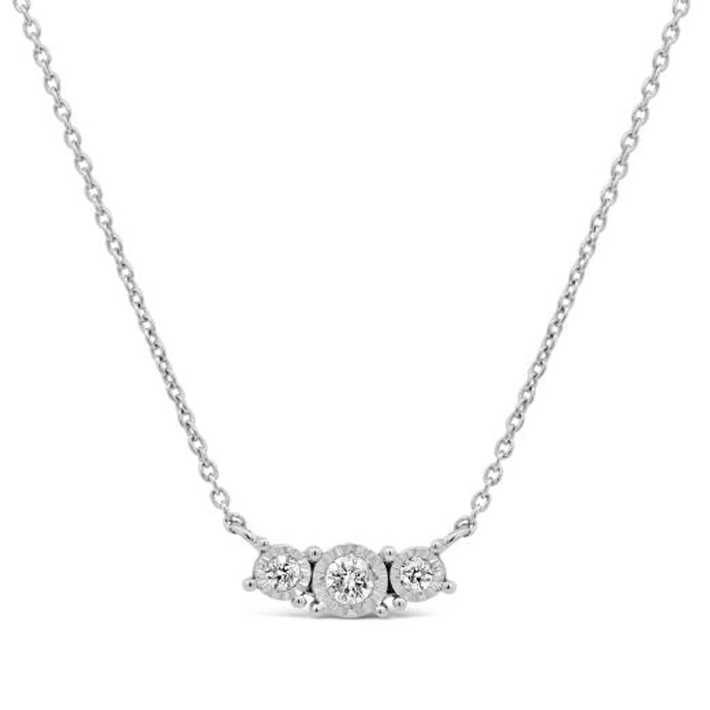 0.10CTW Three Stone Diamond Necklace in 10K White Gold