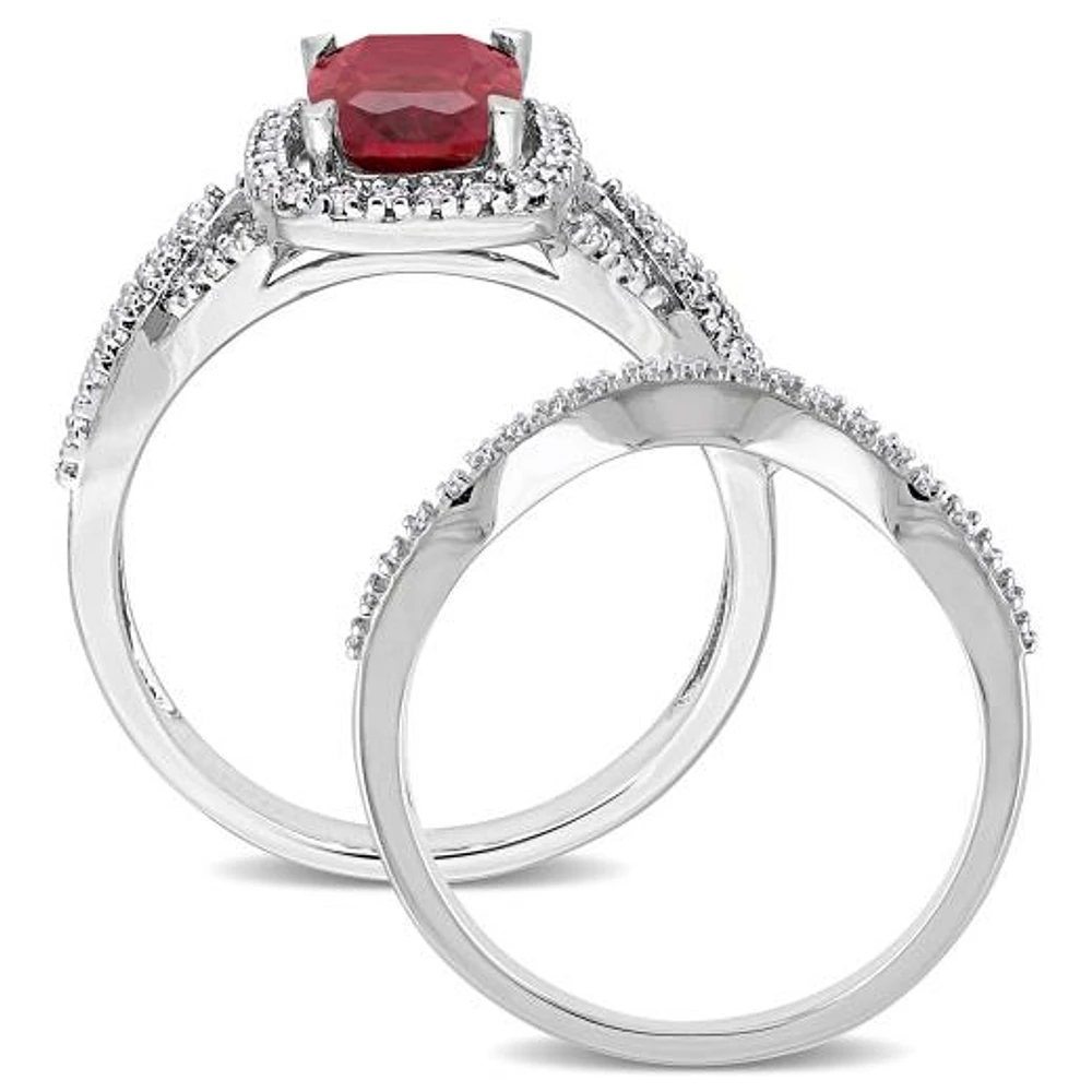 JULIANNA B 10K White Gold Created Ruby & Diamond Bridal Set