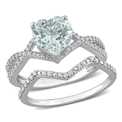 JULIANNA B 14K White Gold Aquamarine & Diamond Bridal Set