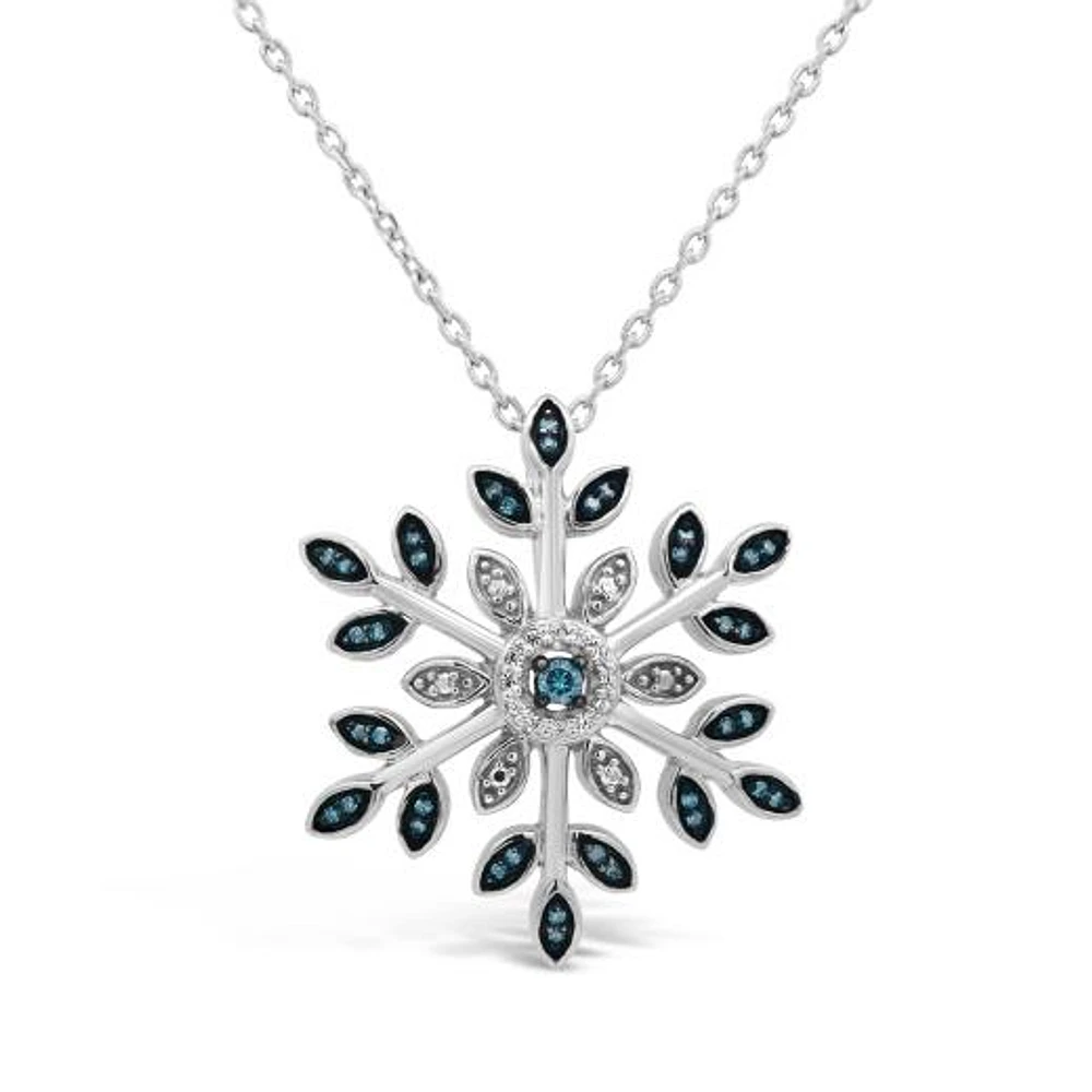 Blue & White Diamond Snowflake Pendant in Sterling Silver