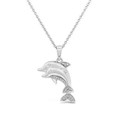 Diamond Dolphins Pendant in Sterling Silver