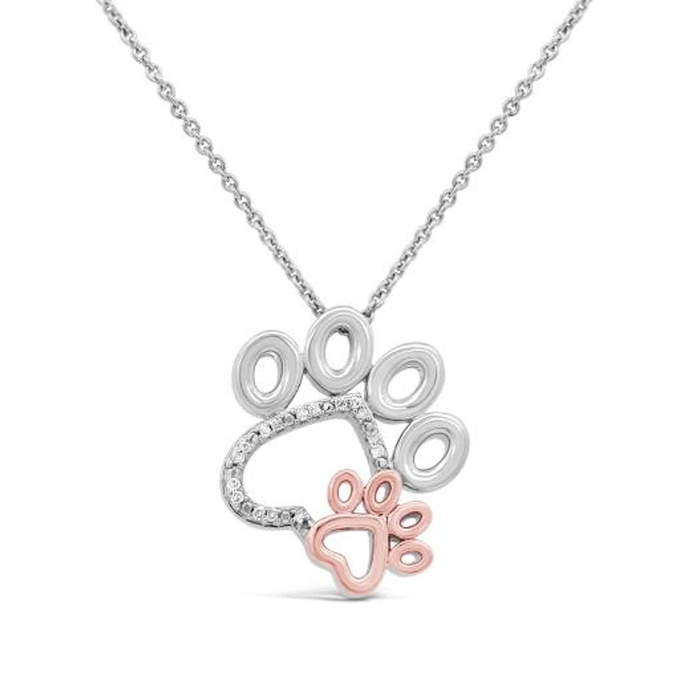 Charming Friends Diamond Paws Pendant in Sterling Silver & 10k Rose Gold