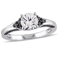 Julianna B Sterling Silver Created White Sapphire & Black Diamond Ring