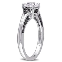 Julianna B Sterling Silver Created White Sapphire & Black Diamond Ring