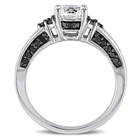 Julianna B Sterling Silver Created White Sapphire & Black Diamond Ring