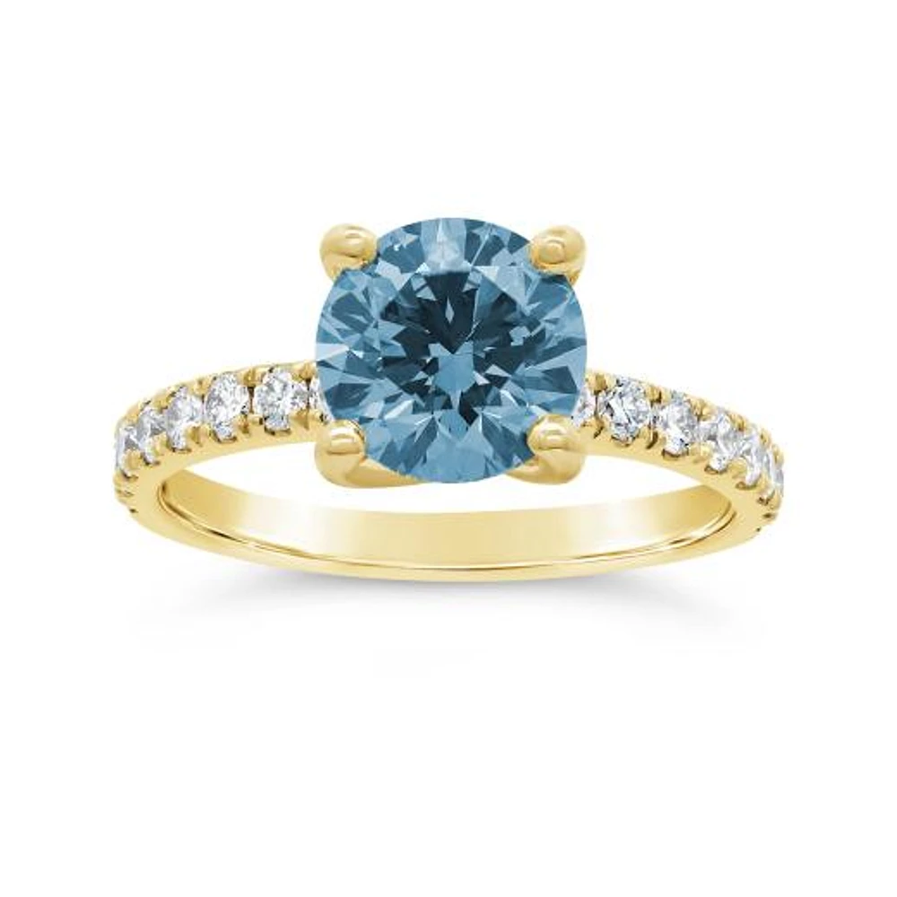 New Brilliance Lab Grown 2.50CTW Blue & White Diamond Ring in 14K Yellow Gold