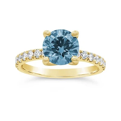 New Brilliance Lab Grown 2.50CTW Blue & White Diamond Ring in 14K Yellow Gold