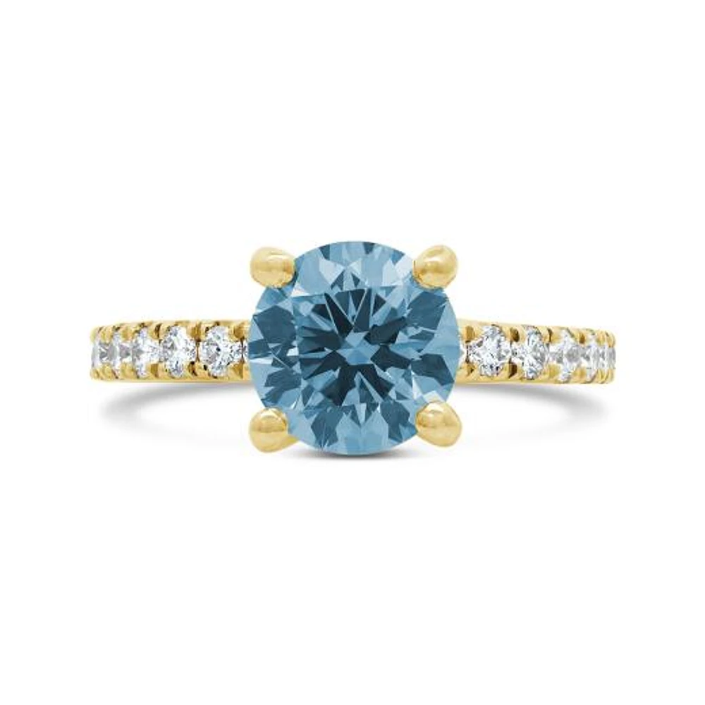 New Brilliance Lab Grown 2.50CTW Blue & White Diamond Ring in 14K Yellow Gold