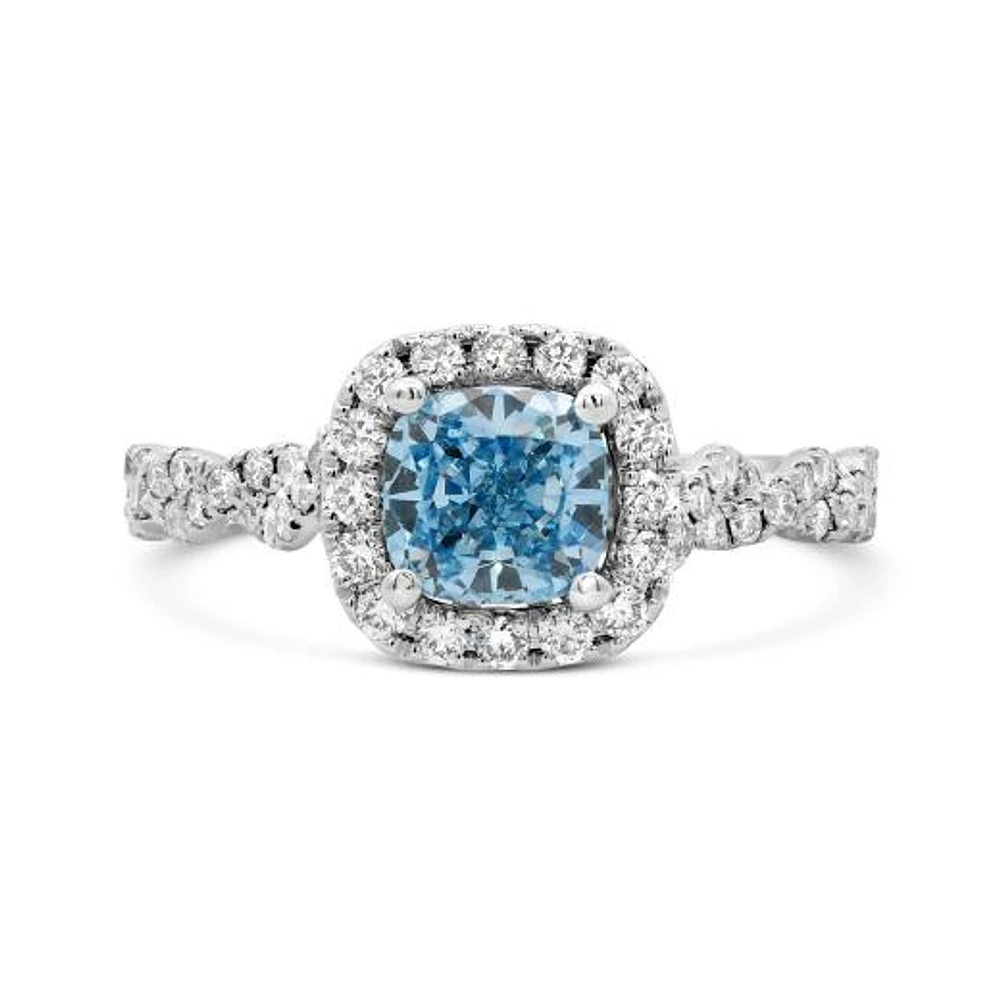 New Brilliance Lab Grown 1.50CTW Blue & White Diamond Ring in 14K White Gold