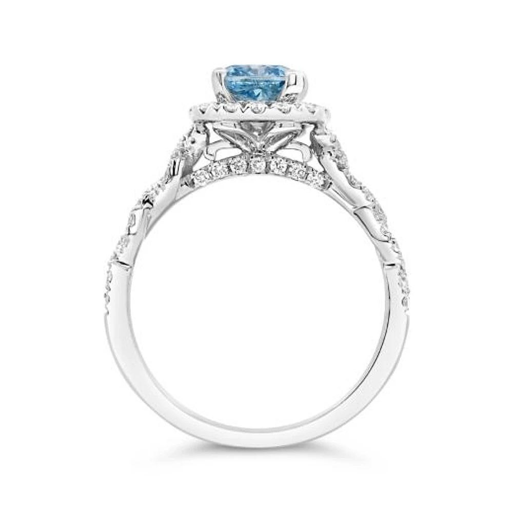 New Brilliance Lab Grown 1.50CTW Blue & White Diamond Ring in 14K White Gold