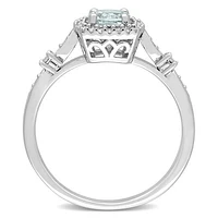 JULIANNA B Sterling Silver Aquamarine & Diamond Halo Ring