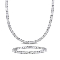 Julianna B Sterling Silver Created White Sapphire Tennis Bracelet Necklace Set