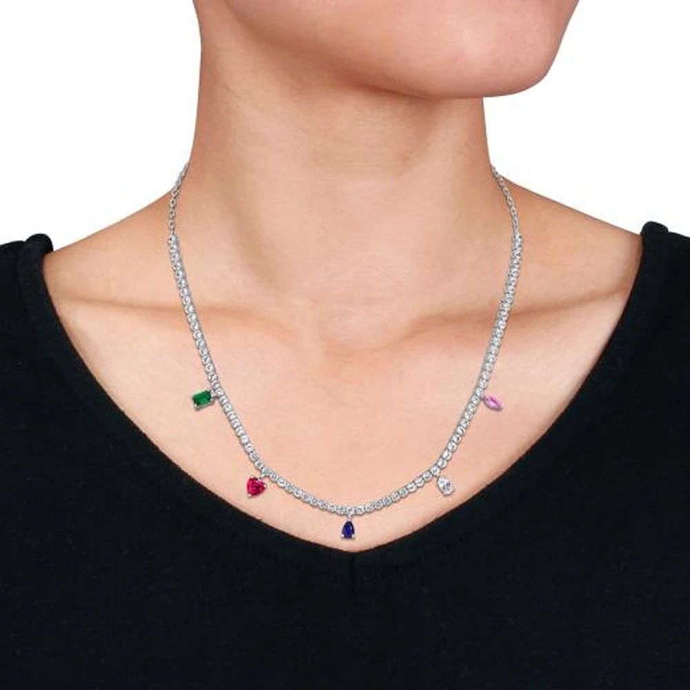 Julianna B Sterling Silver Created Multi-Gemstone 17" Necklace